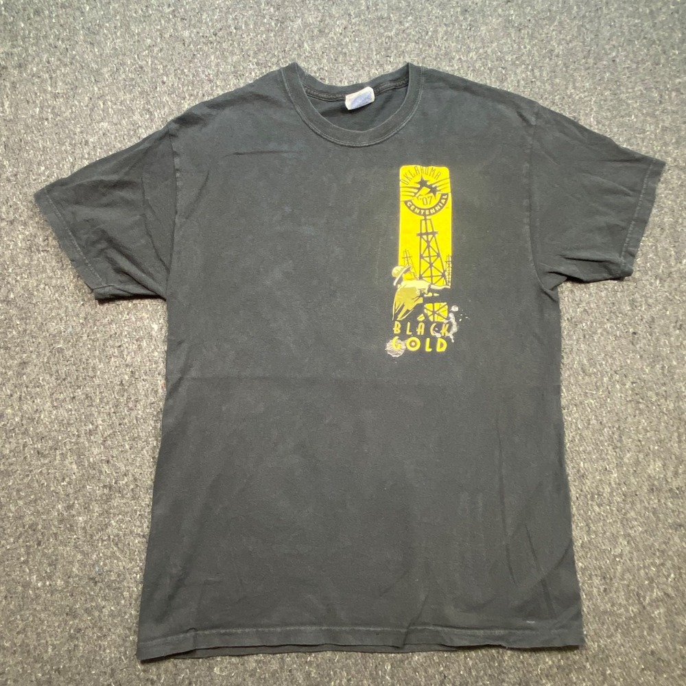 Oklahoma Centennial Black‎ Gold TShirt Sz L Mens Black Oil Capital Graphic